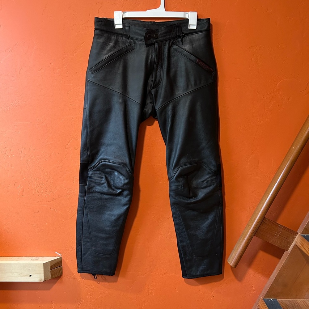 Men's Black Leather Motorcycle Pants Size ITA 50  INT M/L